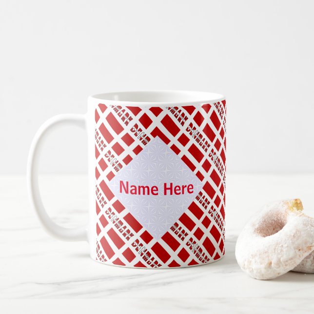 Denmark and Danish Flag Tiled Personalised  Coffee Mug (With Donut)