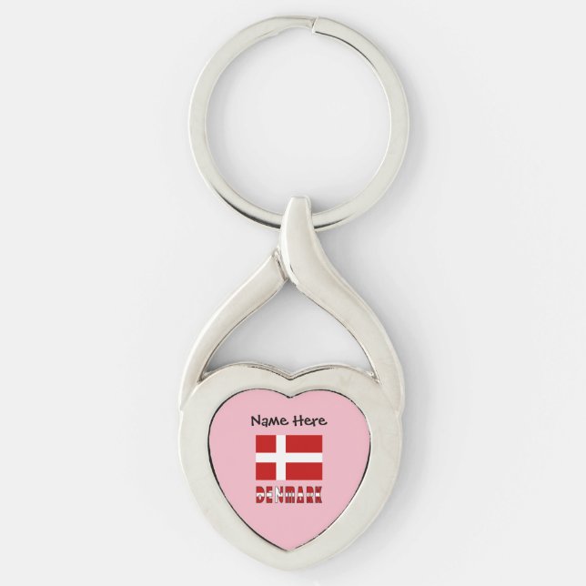 Denmark and Danish Flag with Your Name Key Ring (Front)
