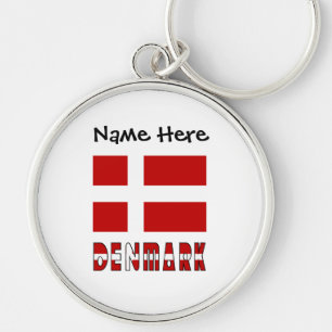Denmark and Danish Flag with Your Name Key Ring