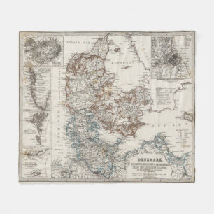 Denmark Atlas Map with 5 inset maps Fleece Blanket