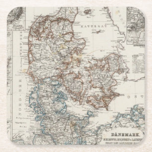 Denmark Atlas Map with 5 inset maps Square Paper Coaster