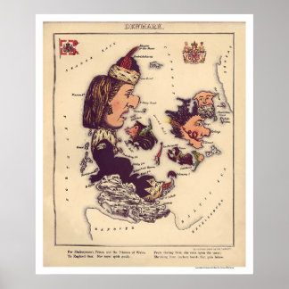 Denmark Caricature Map 1868 Poster
