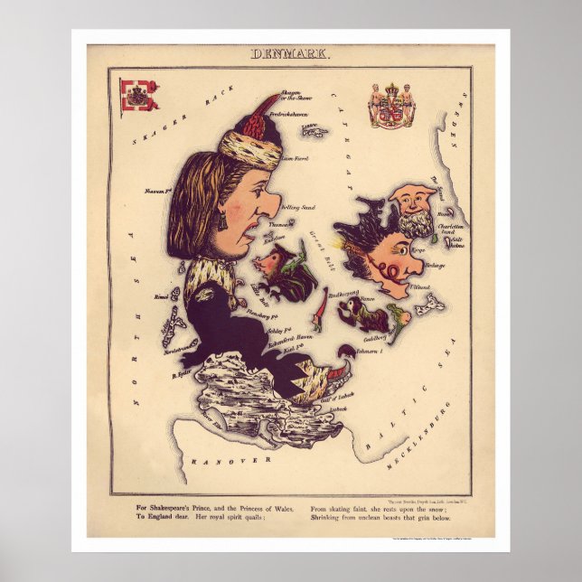 Denmark Caricature Map 1868 Poster (Front)