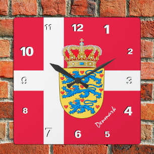 Denmark Clock, patriotic home, Danish Flag Square Wall Clock