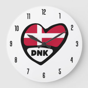 Denmark Country Code DNK Flag Heart Large Clock