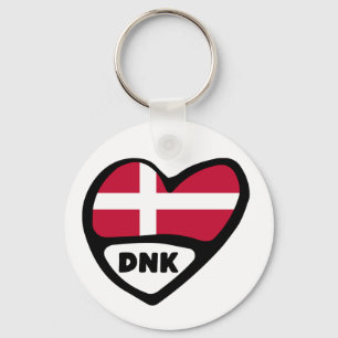 Denmark Country Code Flag Heart Keyring, DNK Key Ring