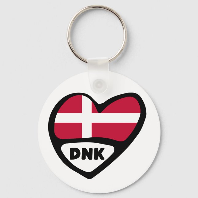 Denmark Country Code Flag Heart Keyring, DNK Key Ring (Front)