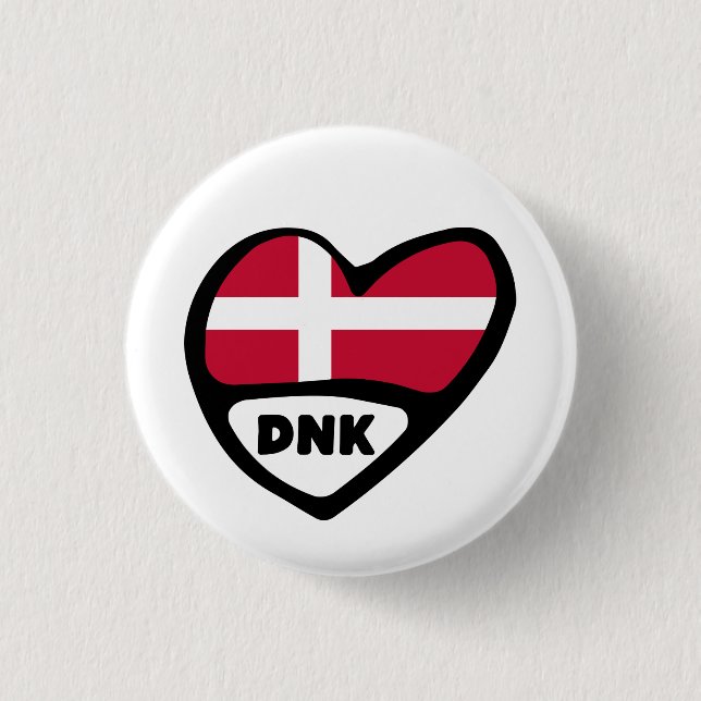Denmark Country Code Flag Heart Pin Badge, DNK (Front)
