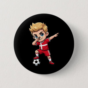 Denmark Dab Kid Goal Cartoon Danish Flag For Boys 6 Cm Round Badge