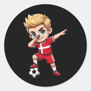 Denmark Dab Kid Goal Cartoon Danish Flag For Boys  Classic Round Sticker