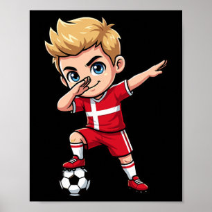 Denmark Dab Kid Goal Cartoon Danish Flag For Boys  Poster