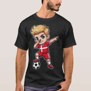 Denmark Dab Kid Goal Cartoon Danish Flag For Boys T-Shirt
