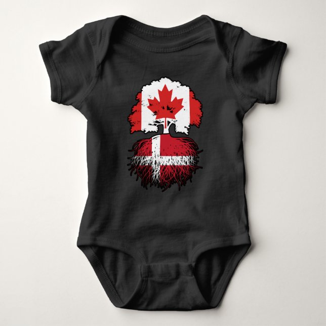 Denmark Danish Canadian Canada Tree Roots Flag Baby Bodysuit (Front)