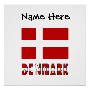 Denmark Danish Flag Black Personalisation Poster