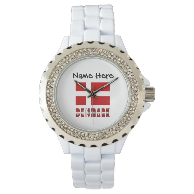 Denmark Danish Flag Black Personalisation  Watch (Front)