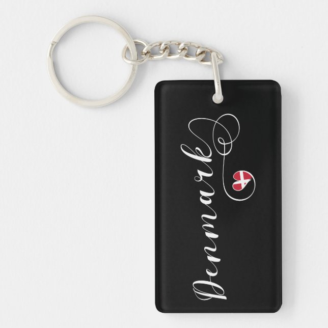 Denmark, Danish Flag In Heart Key Ring (Front)
