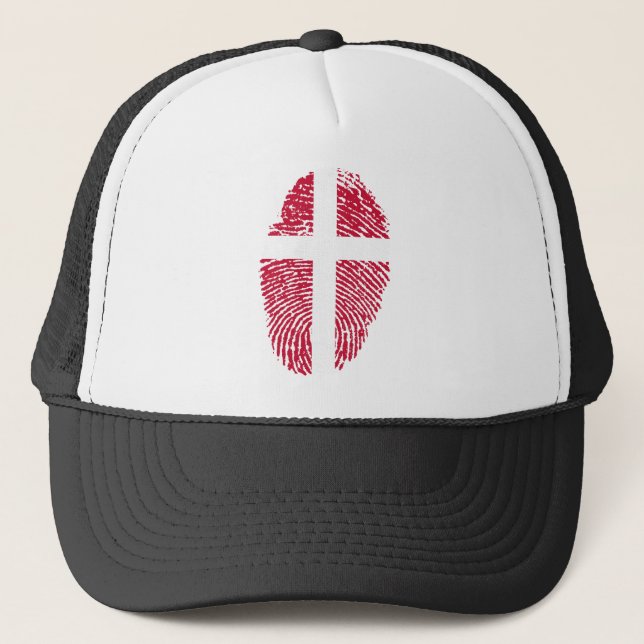 Denmark Flag Fingerprint Country Pride Trucker Hat (Front)
