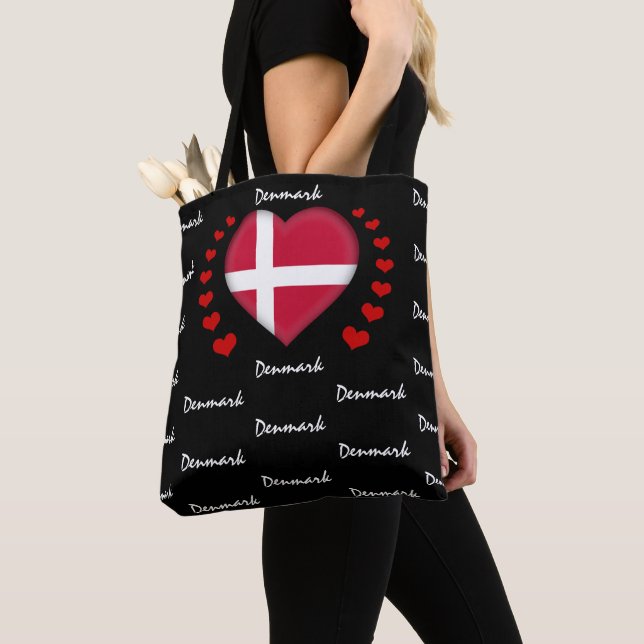 Denmark Flag & Heart, Danish Flag fashion /sport Tote Bag (Close Up)