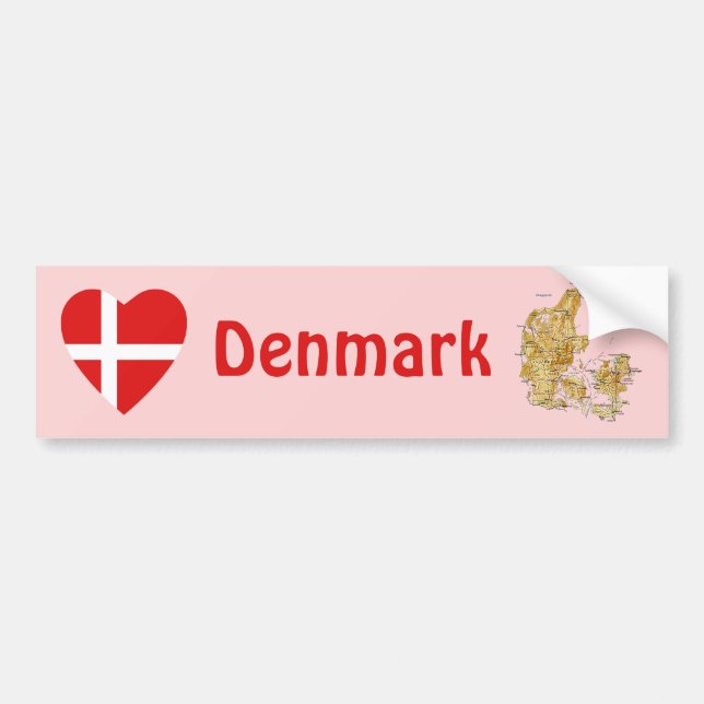 Denmark Flag Heart + Map Bumper Sticker (Front)
