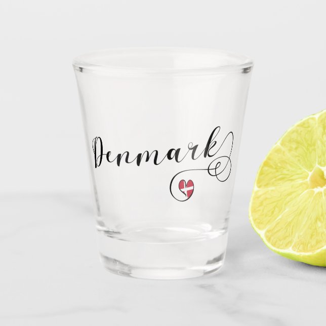 Denmark Flag in Heart, Danish Shot Glass (Front)