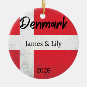 Denmark Flag Ornament, Personalised Denmark Ceramic Ornament