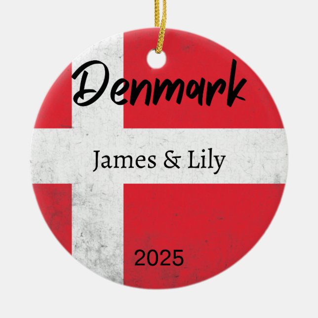 Denmark Flag Ornament, Personalised Denmark Ceramic Ornament (Front)