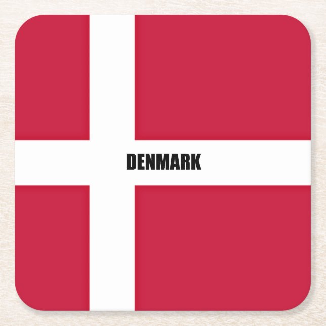 Denmark Flag (red and white) Square Paper Coaster (Front)