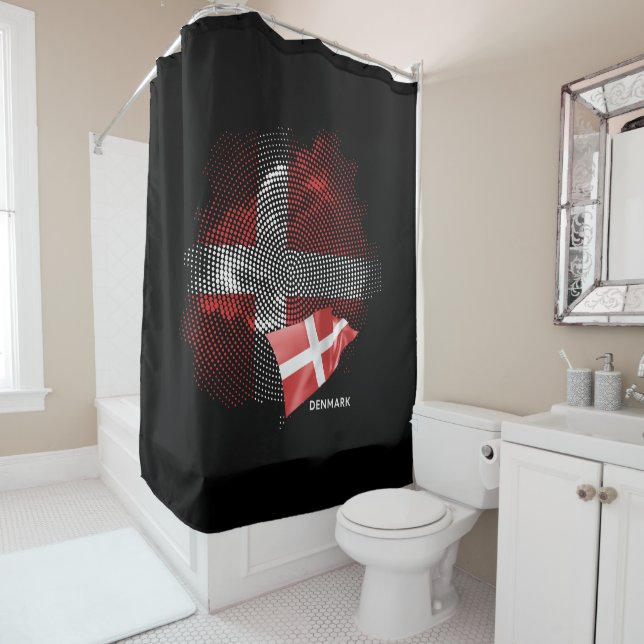 Denmark flag shower curtain (In Situ)