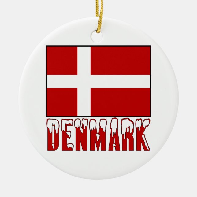 Denmark Flag Snow Ceramic Tree Decoration (Front)