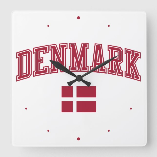 Denmark + Flag Square Wall Clock (Front)