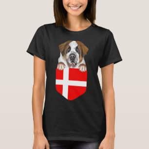 Denmark Flag St Bernard Dog In Pocket T-Shirt