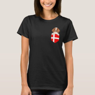 Denmark Flag Welsh Springer Spaniel Dog In Pocket T-Shirt