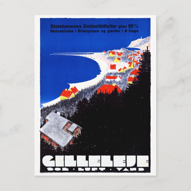 Denmark Gilleleje Restored Vintage Travel Poster Postcard (Front)