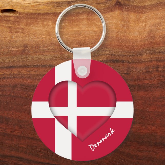 Denmark & Heart, Danish Flag fashion / sport Key Ring (Front)