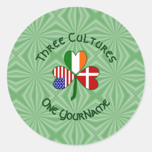 Denmark Ireland USA Shamrock Flag Personalised Classic Round Sticker