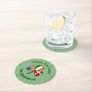Denmark Ireland USA Shamrock Flag Personalised Paper Coaster