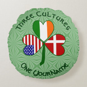 Denmark Ireland USA Shamrock Flag Personalised Round Cushion