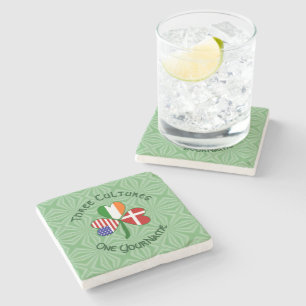 Denmark Ireland USA Shamrock Flag Personalised  Stone Coaster