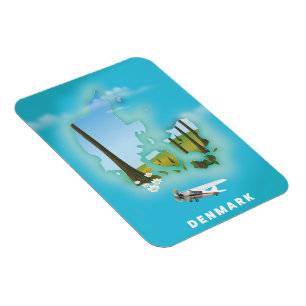 Denmark map illustrated travel poster. magnet