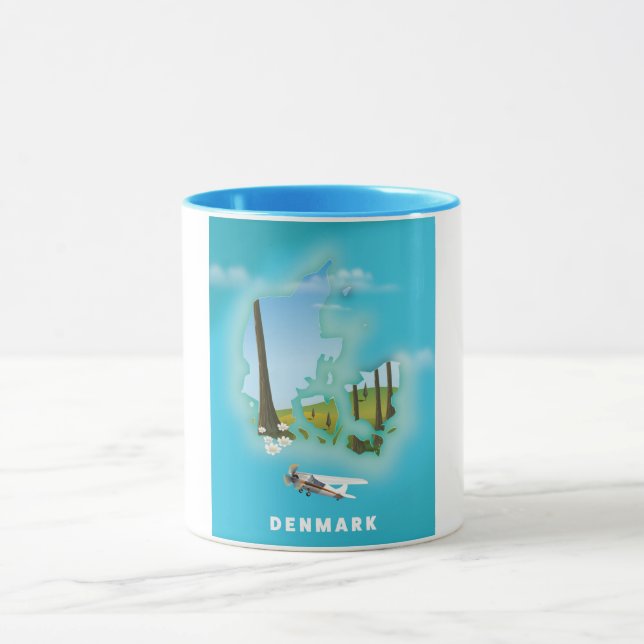 Denmark map illustrated travel poster. mug (Center)