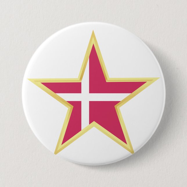 Denmark National Flag Star Shape 7.5 Cm Round Badge (Front)