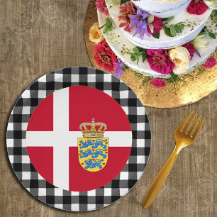 Denmark Plate, buffalo plaid & Danish Flag Paper Plate
