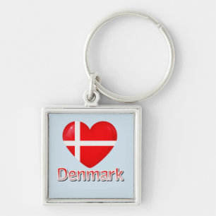 Denmark Pop Art Heart Flag    Key Ring
