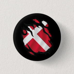 Denmark Ripped Flag 3 Cm Round Badge