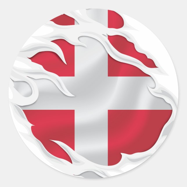 Denmark Ripped Flag Classic Round Sticker (Front)