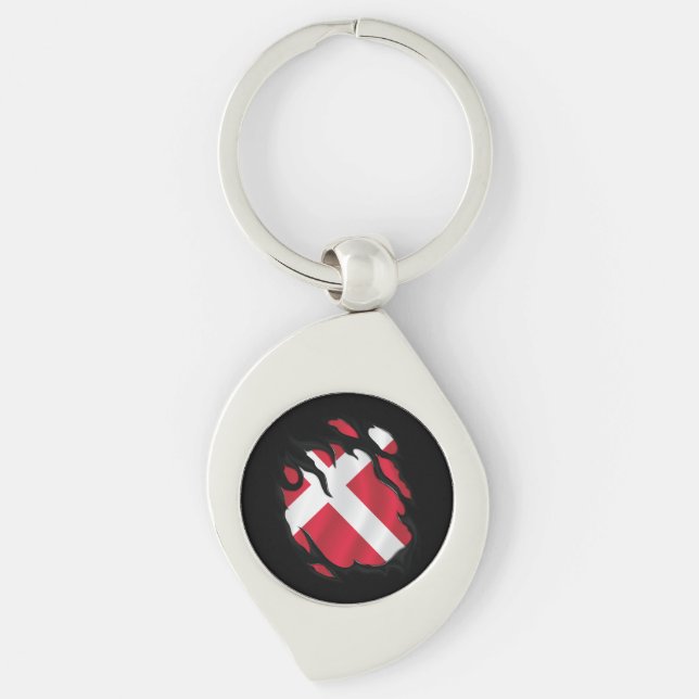 Denmark Ripped Flag Key Ring (Front)