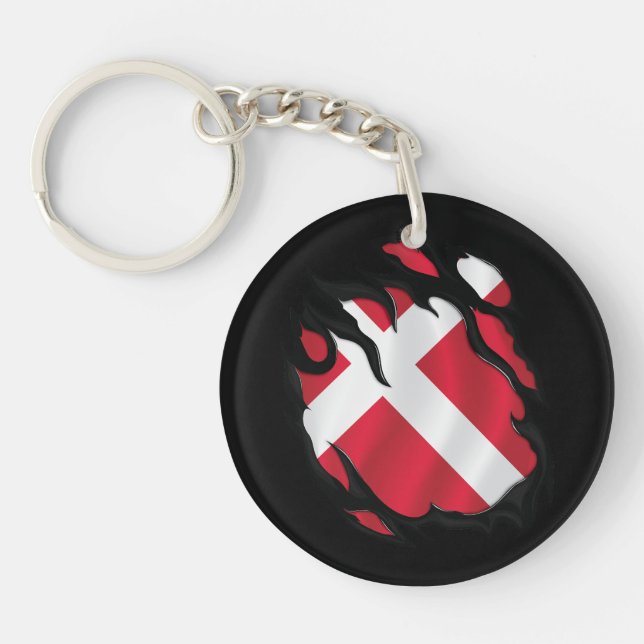 Denmark Ripped Flag Key Ring (Front)