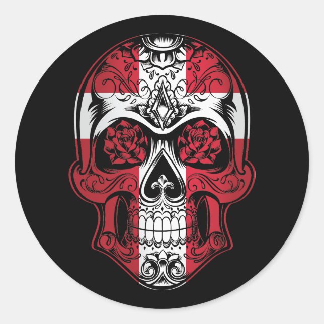 Denmark  Skull And Roses Flag Classic Round Sticker (Front)