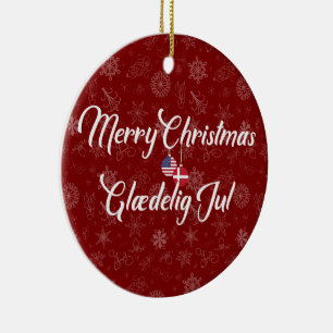 Denmark USA Bilingual Merry Christmas Ceramic Ornament