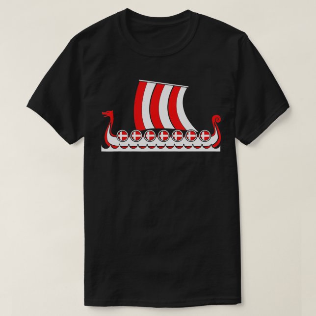 Denmark Viking Ship Gift Danish Flag Dragon Boat V T-Shirt (Design Front)